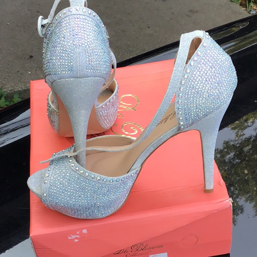 Silver Rhinestone Heels Shoesweddingpromgraduation - image 5